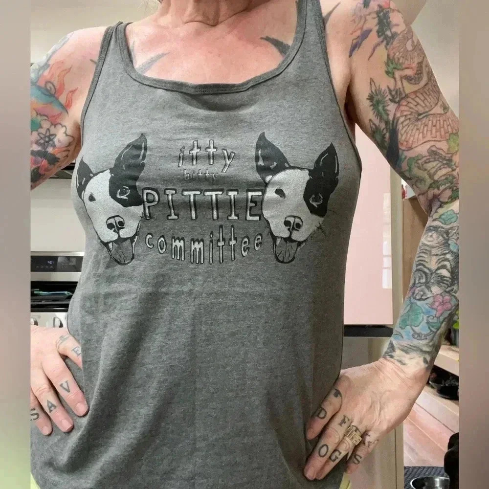 NWT Novelty fun itty bitty PITTIE committee pittie rescue womens tank top - Picture 6 of 6